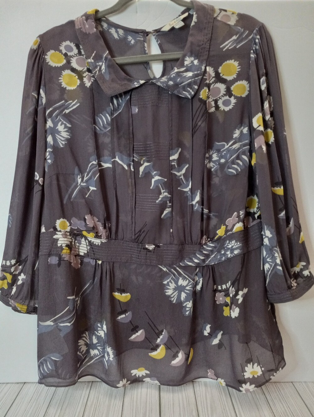 Boden Sheer Floral Peplum Blouse